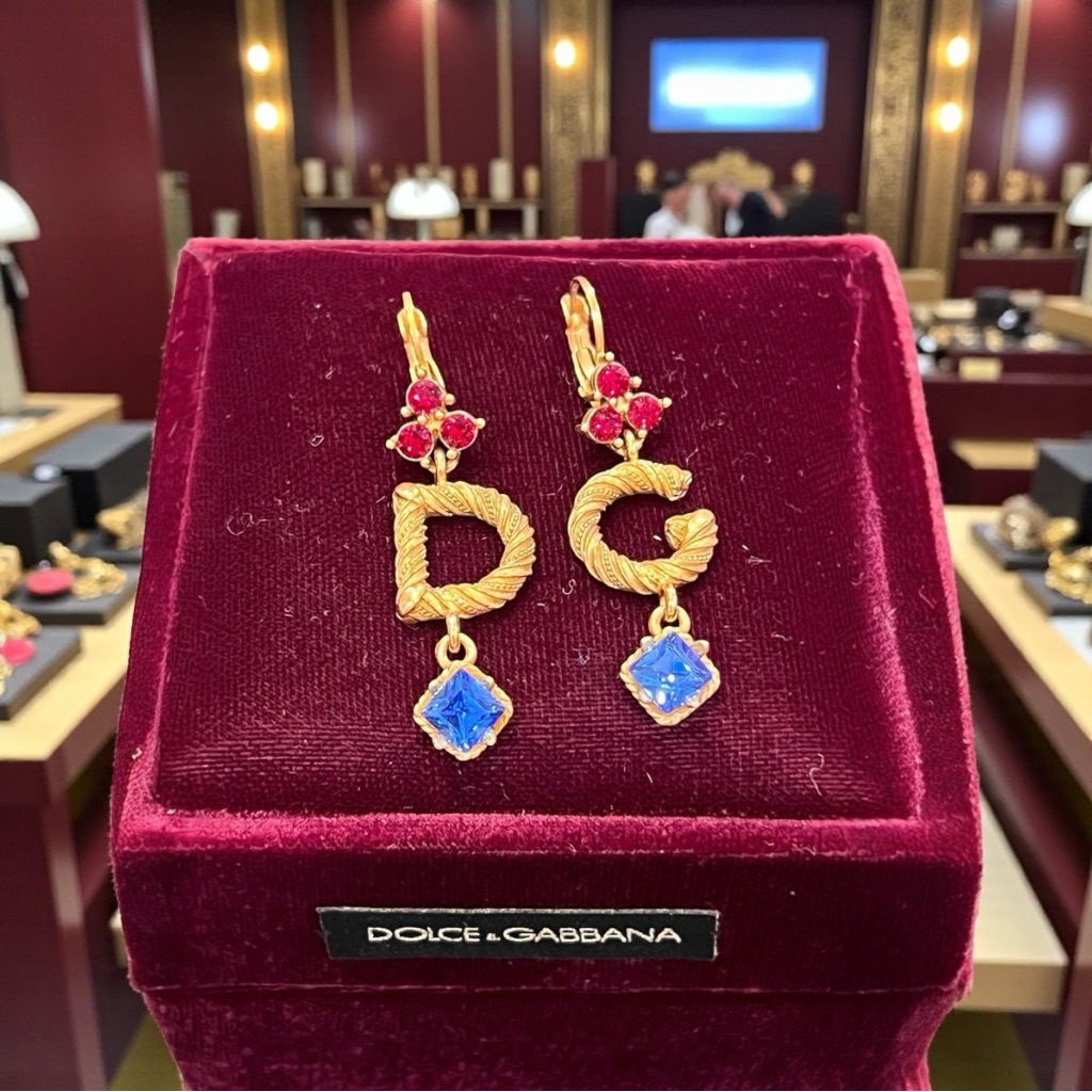 Dolce & Gabbana Gold Earrings With Red And Blue Accents
